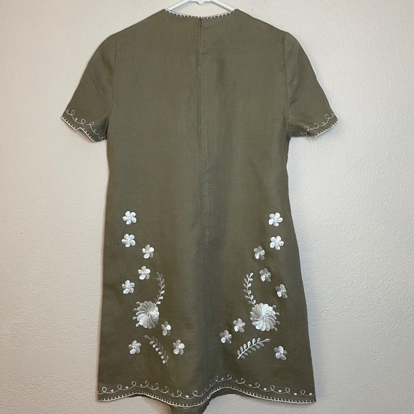 Zara 100% Linen Embroidered Dress Tan/White Women's Size S - Picture 10 of 11